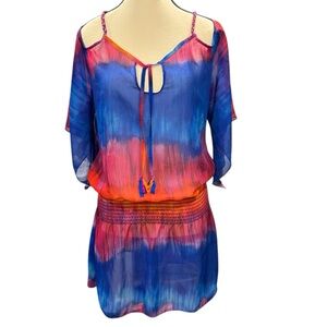 NWOT! Becca by Rebecca Virtue Tie-Dye Cover-Up Dress Vibrant & Flowy-Size: M/LG